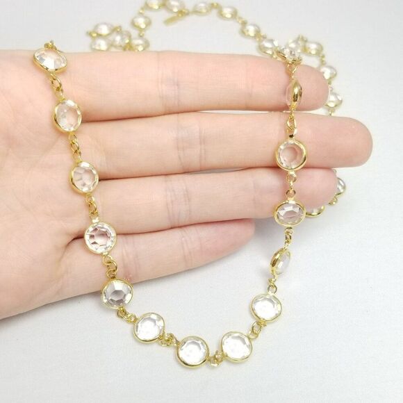 Vintage Swarovski Clear Crystal and Gold Tone Bezel Set Chain Link Necklace - Picture 1 of 7